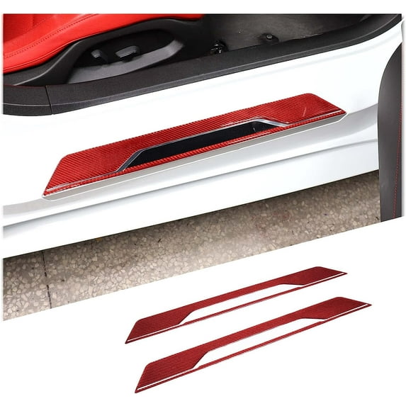 TINKI Car Inner Door Sill Cover Scuff Plate Trim Sticker Compatible with Corvette C8 Stingray 2020-2023, Door Sill Guard Trim Sticker, Soft Carbon Fiber Interior Accessories