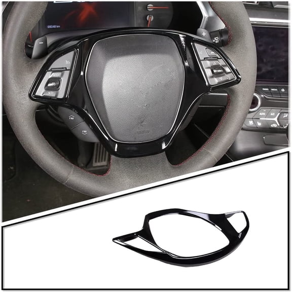 TINKI Car Steering Wheel Cover Molding Cover Trims Accessories Compatible for Chevrolet Corvette C7 2014-2019 Carbon Fiber Look Steering Wheel Accessories for Corvette C7
