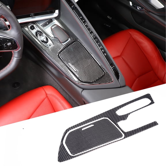TINKI Carbon Fiber Center Console Panel Trim Sticker Compatible with Chevrolet Corvette C8 2020-2023, Console Storage Box Panel Cover Sticker Accessories, 2PCS
