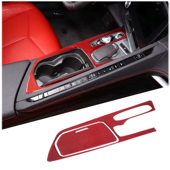 TINKI Carbon Fiber Center Console Panel Trim Sticker Compatible with Chevrolet Corvette C8 2020-2023, Console Storage Box Panel Cover Sticker Accessories, 2PCS