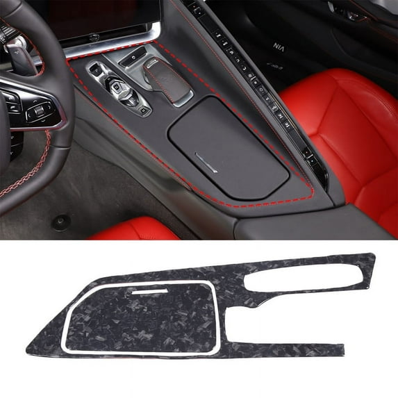 TINKI Carbon Fiber Center Console Panel Trim Sticker Compatible with Chevrolet Corvette C8 2020-2023, Console Storage Box Panel Cover Sticker Accessories, 2PCS