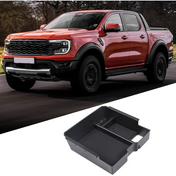 TINKI Central Control Storage Box Tray Compatible with Ford Ranger/Everest 2023 Center Console Organizer Tray, Armrest Storage Box, ABS Armrest Insert Container