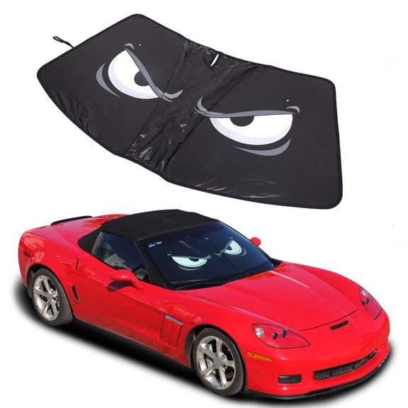 TINKI Front Windshield Sun Shade Compatible with Chevrolet Corvette C6 2005-2013 Memory Wire Eyeglass Shape Design 1PCS Car Interior UV Protector