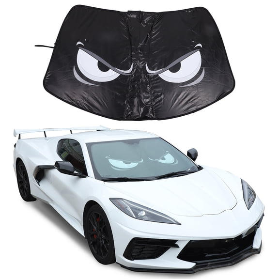 TINKI Front Windshield Sun Shade Compatible with Chevrolet Corvette C8 2020+ Memory Wire Eyeglass Shape Design 1PCS Car Interior UV Blocker