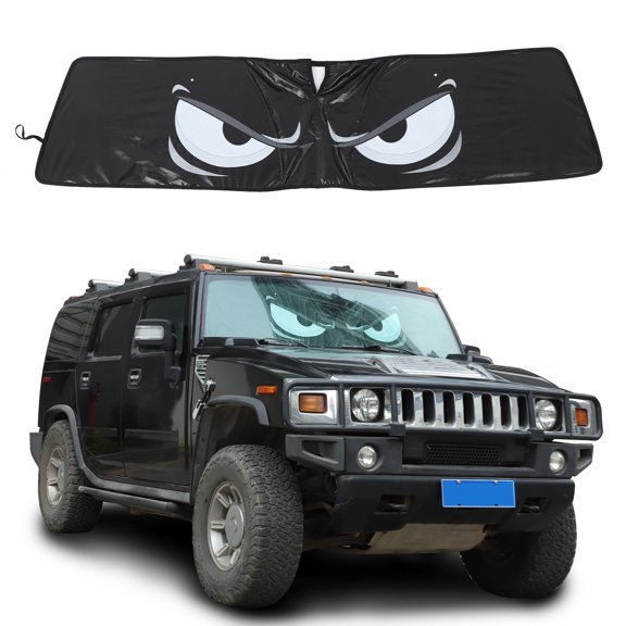 TINKI Front Windshield Sun Shade Compatible with Hummer H2 2003-2009 Memory Wire Eyeglass Shape Design 1PCS Car Interior UV Blocker