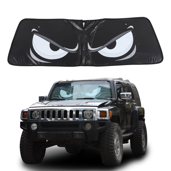 TINKI Front Windshield Sun Shade Compatible with Hummer H3 2005-2009 Memory Wire Eyeglass Shape Design 1PCS Car Interior UV Protector
