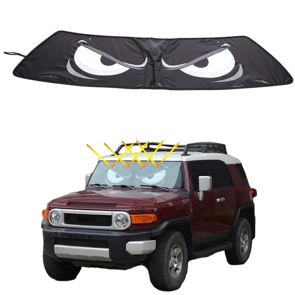 TINKI Front Windshield Sun Shade Compatible with Toyota FJ Cruiser 2007-2021 Memory Wire Eyeglass Shape Design 1PCS Car Interior UV Protector