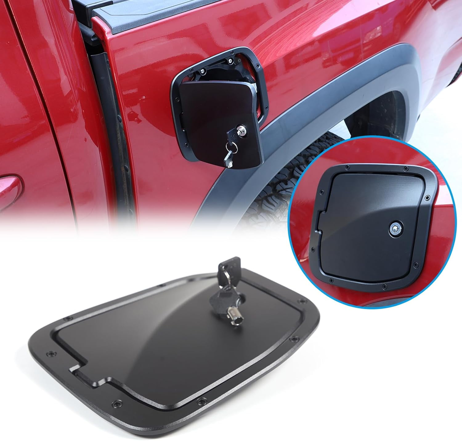 TINKI Fuel Tank Cap Replacement Anti-theft Lock Cap Compatible with Toyota Tacoma 2016-2022 Car Fuel Tank Gas Filling Cap Decoration, Gas Tank Door Cap with Lock accessories