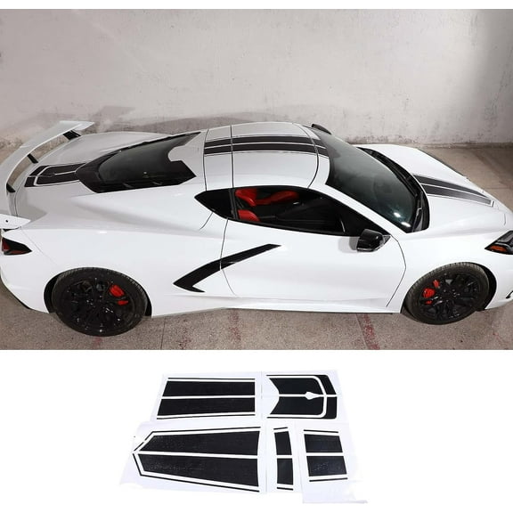 TINKI Full Body Race Stripes Compatible with Chevrolet Corvette C8 2020-2023, Front Bonnet Rear Trunk Stripes Decal Stickers, Auto Racing Body Stripe Decal
