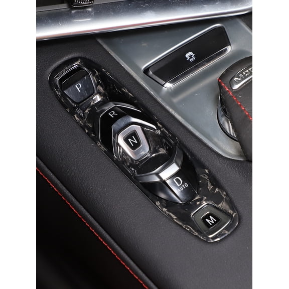 TINKI Real Carbon Fiber Console Gear Shift Button Panel Trim Cover Compatible with Chevrolet Corvette C8 2020-2023, Interior Shifter Panel P D Auto M Button Trim Frame