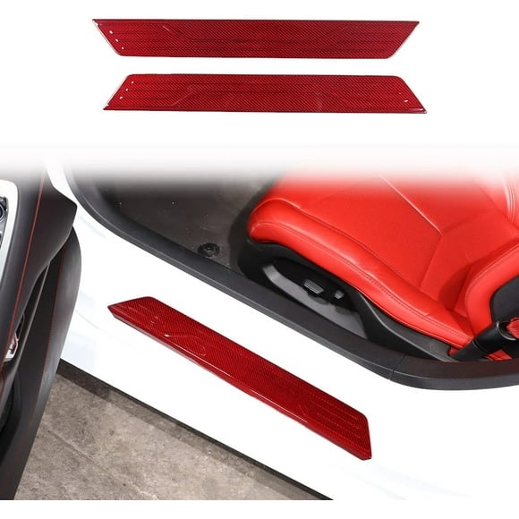 TINKI Real Carbon Fiber Door Sill Protectors Compatible with Chevrolet Corvette C8 2020-2023, Door Sill Guard Trim Cover, Threshold Strip Door Entry Guard Decorative Strip