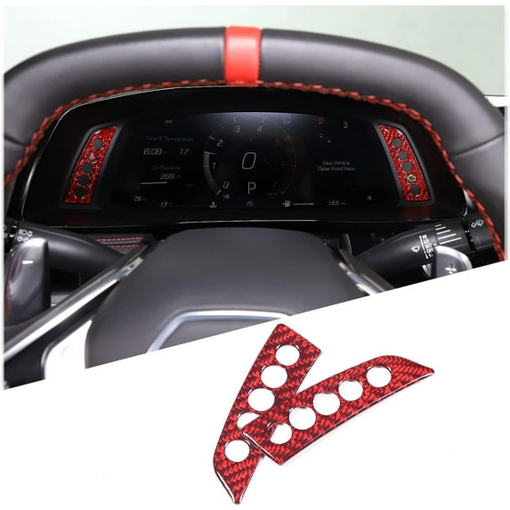 TINKI Real Carbon Fiber Instrument Panel Trim Sticker Compatible with Chevrolet Corvette C8 2020-2023, Dashboard Fault Light Display Panel Cover Sticker Accessories