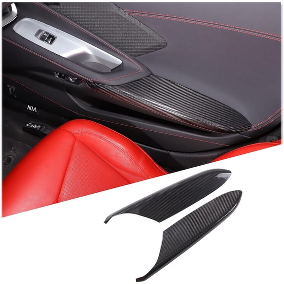 TINKI Real Carbon Fiber Interior Door Armrest Panel Trim Cover Compatible with Chevrolet Corvette C8 2020-2023, Car Door Armrest Panel Decoration Accessories