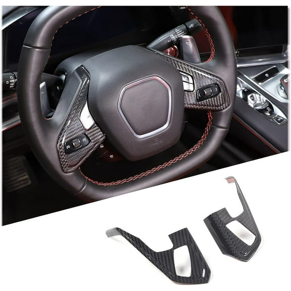 TINKI Real Carbon Fiber Steering Wheel Button Frame Fit for Chevrolet Corvette C8 Stingray 2020-2023, Auto Steering Wheel Button Panel Protection Frame Molding Cover