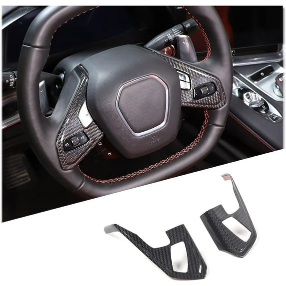 TINKI Real Carbon Fiber Steering Wheel Button Frame Fit for Chevrolet Corvette C8 Stingray 2020-2023, Auto Steering Wheel Button Panel Protection Frame Molding Cover