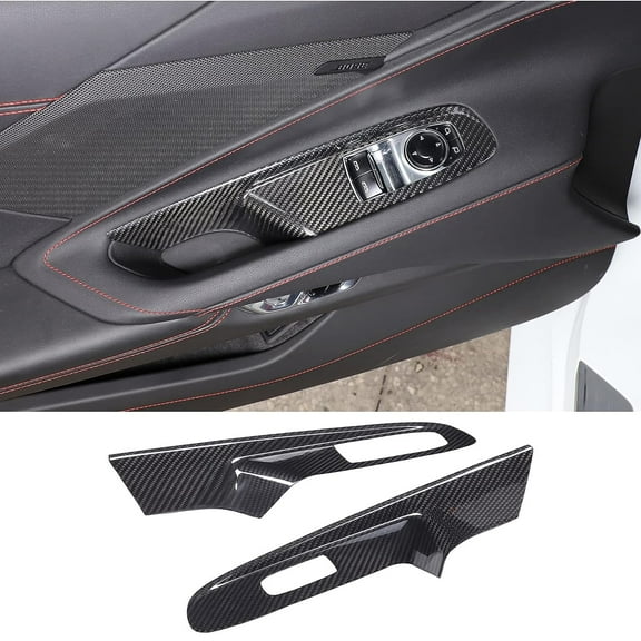 TINKI Real Carbon Fiber Window Lift Switch Cover Compatible with Chevrolet Corvette C8 2020-2023, Window Lift Switch Panel Decoration Frame Trim Cover