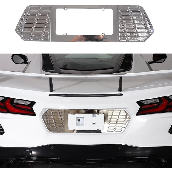 TINKI Rear License Frame Compatible with Chevrolet Corvette C8 2020-2023, Aluminum License Plate Frame Grill Vent Insert, License Plate Trim Base Accessories