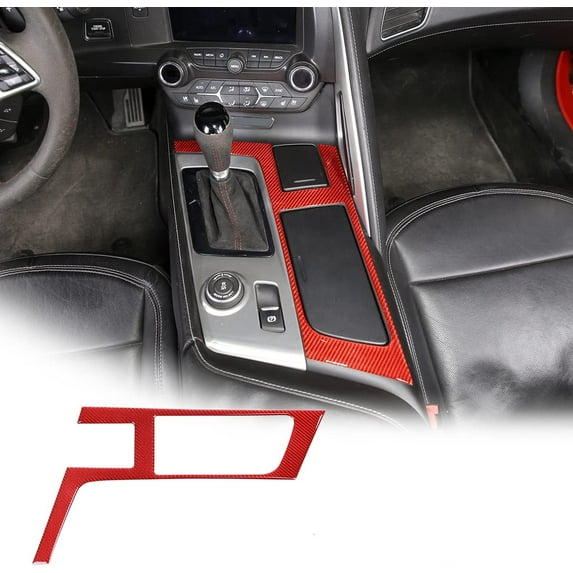 TINKI Red Carbon Fiber Center Console Panel Trim Sticker for Chevrolet Corvette C7 2014-2019 Car Interior Gear Shift Frame Trim Accessories