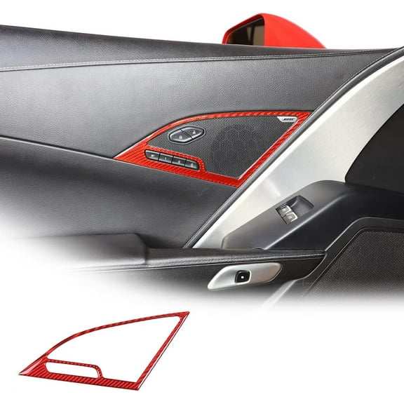 TINKI Soft Carbon Fiber Interior Door Speaker Frame Trim Sticker For Chevrolet Corvette C7 2014-2019 Car Door Audio Speaker Cover Decoration Accessories
