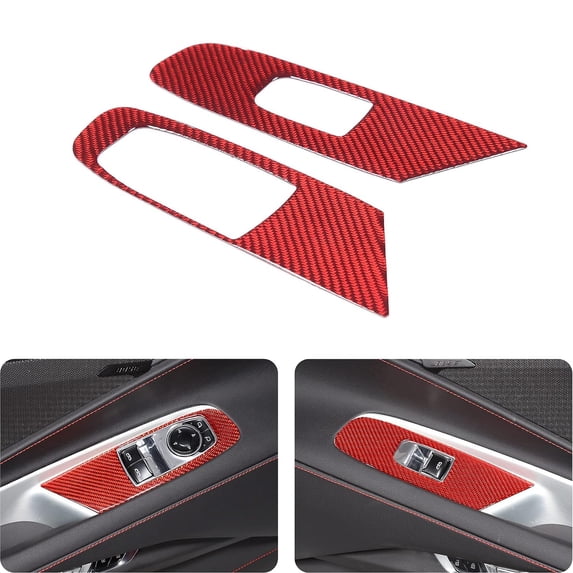 TINKI Soft Carbon Fiber Window Lift Switch Trim Cover Fit for Chevrolet Corvette Z06 Z51 C8 2020-2023, Window Lift Switch Panel Decoration Frame Trim Sticker,for Coupe
