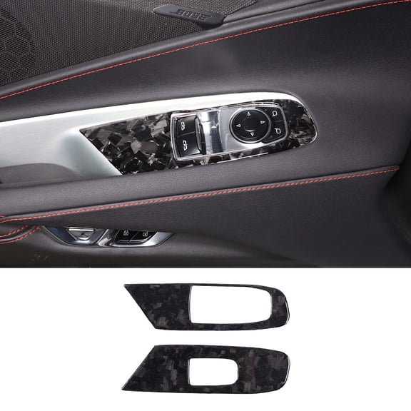 TINKI Soft Carbon Fiber Window Lift Switch Trim Cover Fit for Chevrolet Corvette Z06 Z51 C8 2020-2023, Window Lift Switch Panel Decoration Frame Trim Sticker,for Coupe