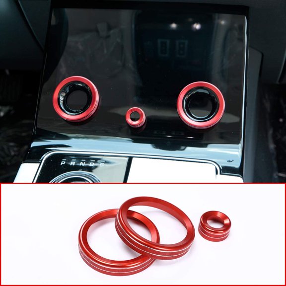 TINKI for Range Rover VELAR 2017-2019 Aluminum Alloy Car Central Air Conditioning Volume knobs Ring Cover Trim for Range Rover Evoque 2019 2020 (Red)