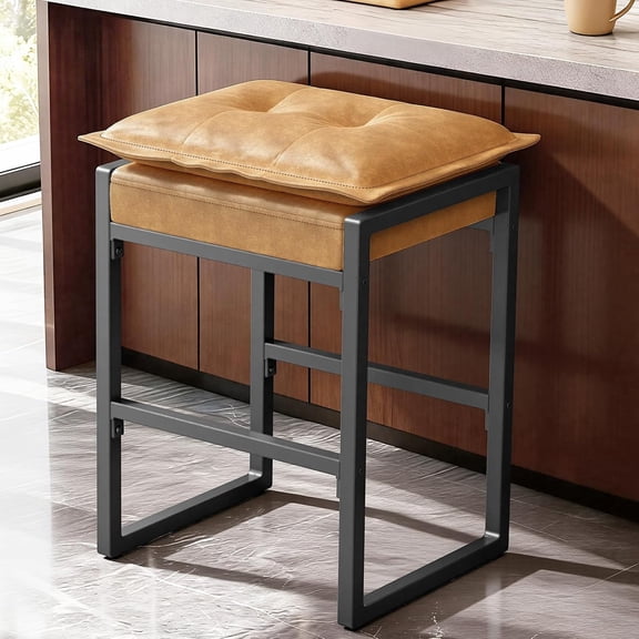 TINKLE WELL 1-piece Bar Stool with Cushioned Seat & Footrest, Modern Counter Height Kitchen Island Chair with Metal Frame, Easy Assembly, Brown