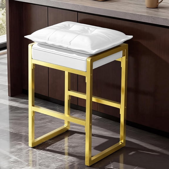 TINKLE WELL 1-piece Bar Stool with Cushioned Seat & Footrest, Modern Counter Height Kitchen Island Chair with Metal Frame, Easy Assembly, White