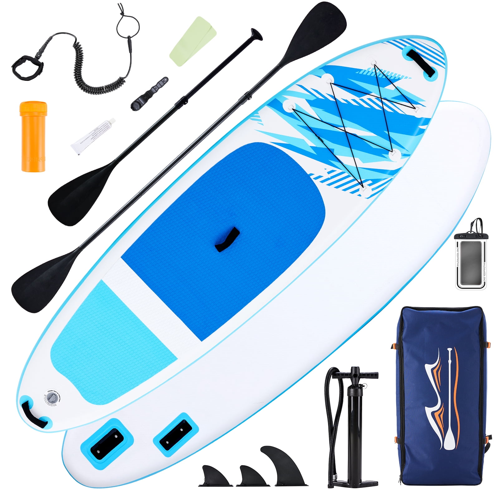 TINKLE WELL 10'5" Inflatable St& Up Paddle Board (SUP) Kit, Wide Stable Design w/ Non-Slip Deck & Adjustable Paddle for Youth & Adults，Blue & White
