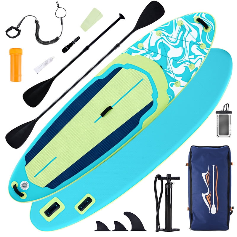 TINKLE WELL 10'5" Inflatable St& Up Paddle Board (SUP) Kit, Wide Stable Design w/ Non-Slip Deck & Adjustable Paddle for Youth & Adults，Green & Blue