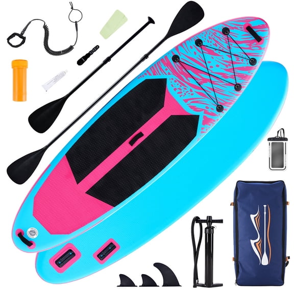 TINKLE WELL 10'5" Inflatable St& Up Paddle Board (SUP) Kit, Wide Stable Design w/ Non-Slip Deck & Adjustable Paddle for Youth & Adults,Pink & Blue