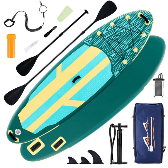 TINKLE WELL 10'5" Inflatable St& Up Paddle Board (SUP) Kit, Wide Stable Design w/ Non-Slip Deck & Adjustable Paddle for Youth & Adults,Yellow & Green
