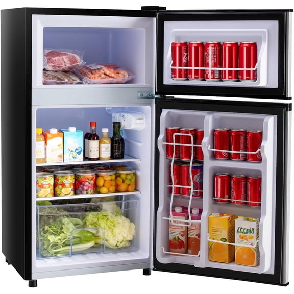 TINKLE WELL 3.2 Cu.ft Mini Fridge with Freezer, On Sale Compact Dual-Door Refrigerator for Bedroom, Dorm & Office, Silver
