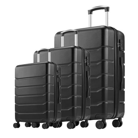 TINKLE WELL 3-Piece Hardshell Suitcase Sets, 20"+24"+28" Lightweight Expandable Carry on Luggage, TSA Lock Hard Shell Luggage with 360° Smooth Spinner Wheels, Family friendly, Black