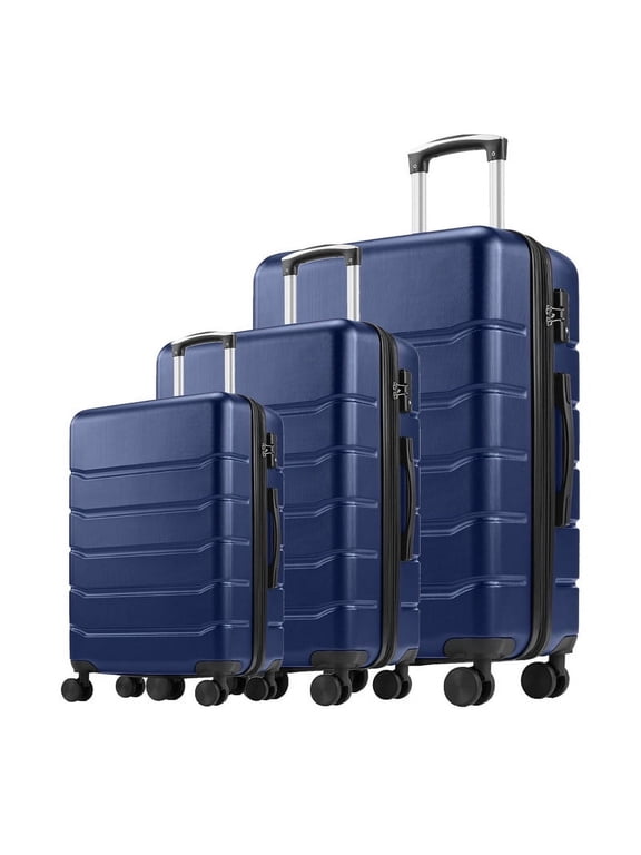 3-Piece Hardshell Suitcase Sets, 20"+24"+28" Lightweight Expandable Carry on Luggage, TSA Lock Hard Shell Luggage with 360° Smooth Spinner Wheels, Family friendly, Blue
