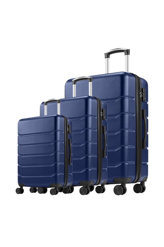 3-Piece Hardshell Suitcase Sets, 20"+24"+28" Lightweight Expandable Carry on Luggage, TSA Lock Hard Shell Luggage with 360° Smooth Spinner Wheels, Family friendly, Blue