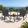 thumbnail image 1 of TINKLE WELL 3-Piece Outdoor Bistro Set, Textilene Patio Chairs with Wooden Armrests and Glass-Top Table for Porch, Lawn, Balcony, Black, 1 of 9