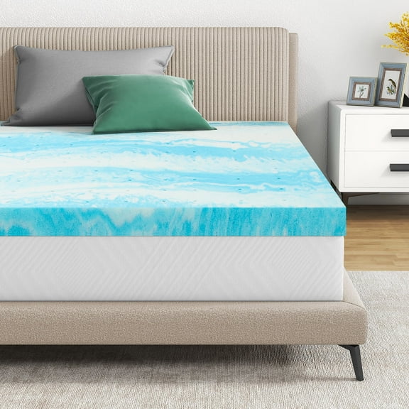 TINKLE WELL 3 inch Gel Infused Memory Foam Mattress Topper, Twin, Blue