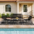 thumbnail image 1 of TINKLE WELL 4-Piece Patio Furniture Set, 2 Rocking Chairs and 1 Bench with Textilene Fabric, Tempered Glass Coffee Table, for Lawn, Garden, Balcony & Poolside, 1 of 7
