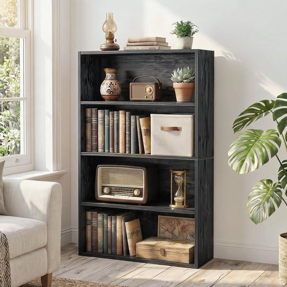 TINKLE WELL 4-Tier Bookshelf, Open Bookcase and Bookshelves, 38 Inch Tall Freestanding Display Storage Shelf, Floor Standing Shelves for Home Office, Living Room, Black