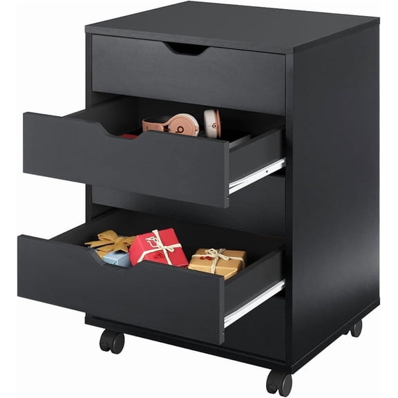 TINKLE WELL 5 Drawer Wooden Rolling File Cabinet, Mobile Compact Storage Dresser for Home Office Organization, Black