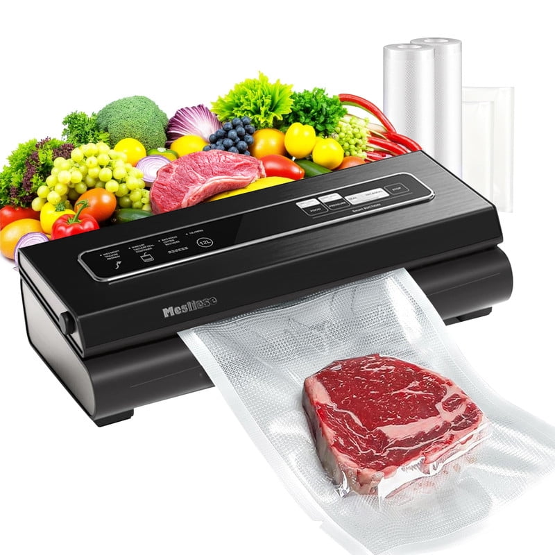 TINKLE WELL 6-in-1 Compact Vacuum Sealer Machine, Food Preservation System with Dry & Moist Modes, Includes 2 Bag Rolls + 5 Pre-Cut Bags, Cutter & ETL Listed, Black