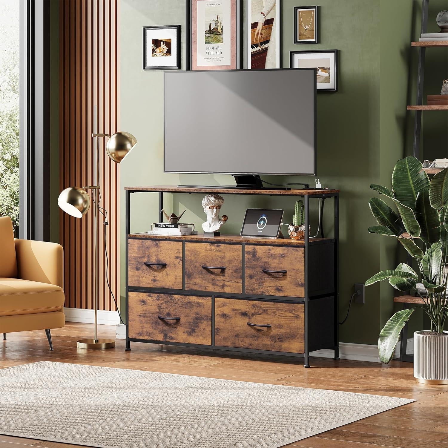 TINKLE WELL Brown TV Stand Dresser, Modern Simple TV Cabinet with