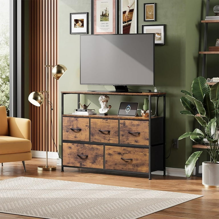 TINKLE WELL Brown TV Stand Dresser, Modern Simple TV Cabinet with Storage Drawers - Walmart.com TINKLE WELL Brown TV Stand Dresser, Modern Simple TV Cabinet with Storage Drawers - Walmart.com