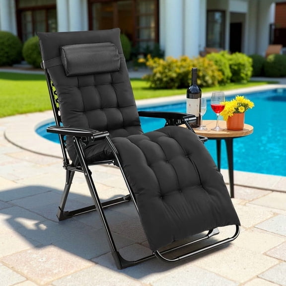 TINKLE WELL Zero Gravity Camping Chair with Armrests, Folding Outdoor Chair Includes Cushion, Headrest, Footrest, and Storage Cup Holder, Black
