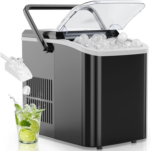 TINKLE WELL Countertop Ice Maker, Portable Ice Maker Machine, 26 lbs/Day Fast Ice in 6 Mins, Self-Cleaning Bullet Ice Maker with Handle for Home, RV, Camping, Black
