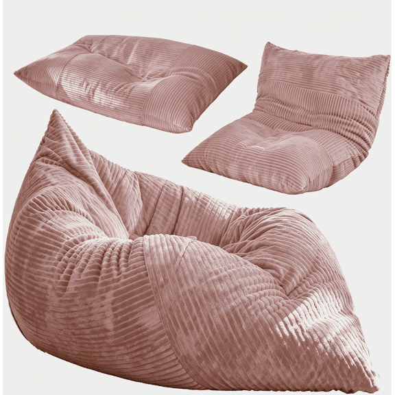 TINKLE WELL Giant 3-in-1 Bean Bag Chair for Adults, Convertible Floor Sofa & Cushion, Perfect for Bedroom & Living Room Lounging, Pink