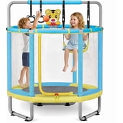 TINKLE WELL Kids Trampoline with Enclosure Net, 55" 4-in-1 Toddler Trampoline with Adjustable Gymnastics Bar & Toys, Indoor Outdoor Mini Trampoline for Boys & Girls, Blue