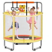 TINKLE WELL Kids Trampoline with Enclosure Net, 55" 4-in-1 Toddler Trampoline with Adjustable Gymnastics Bar & Toys, Indoor Outdoor Mini Trampoline for Boys & Girls, Yellow