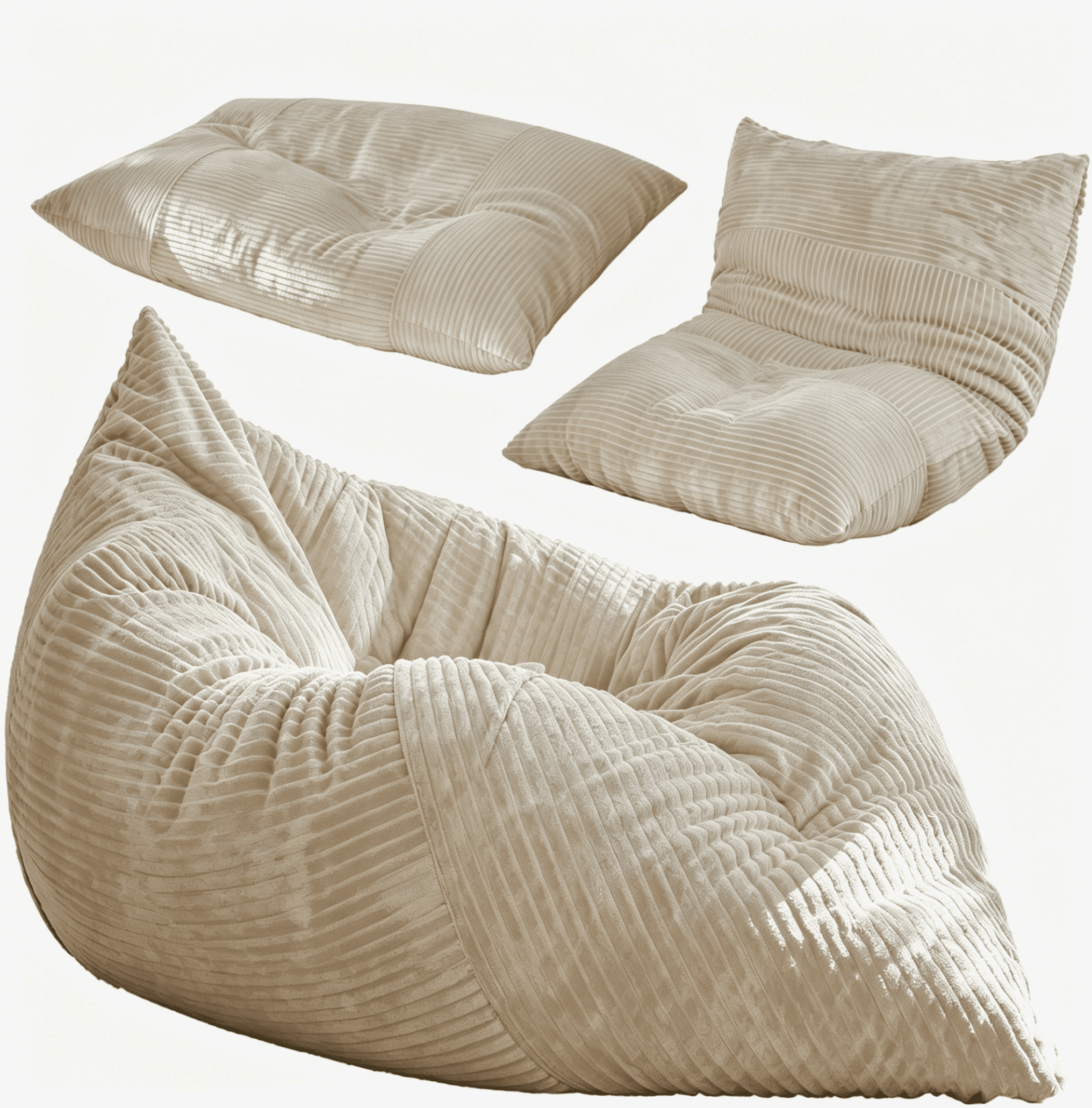 TINKLE WELL Giant 3-in-1 Bean Bag Chair for Adults, Convertible Floor Sofa & Cushion, Perfect for Bedroom & Living Room Lounging, Beige